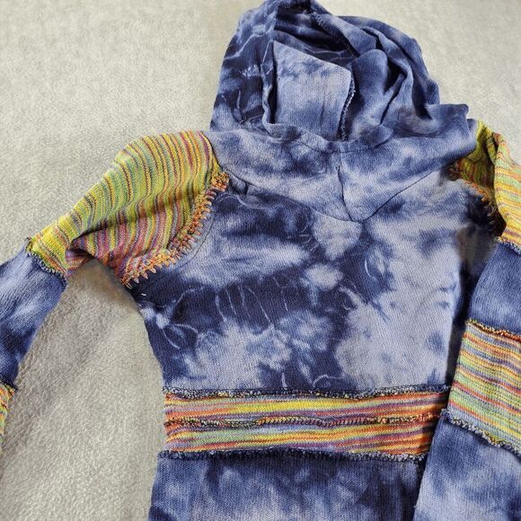 The Pyramid Collection Dress Womens Medium Blue Tie Dye Knit Long Sleeve Hooded - Picture 8 of 12